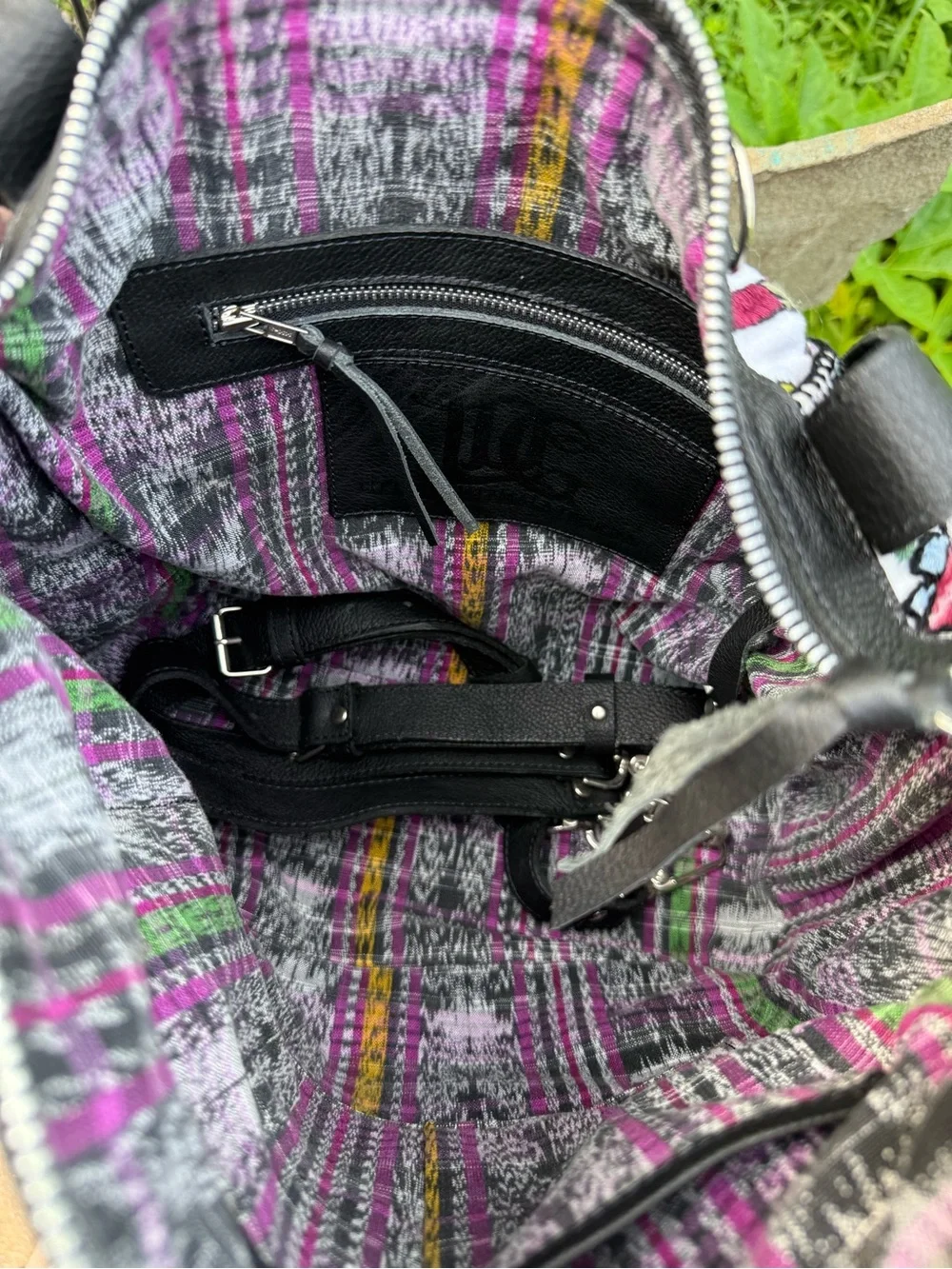 Women's Plaid Tote Bag with Purple Accent